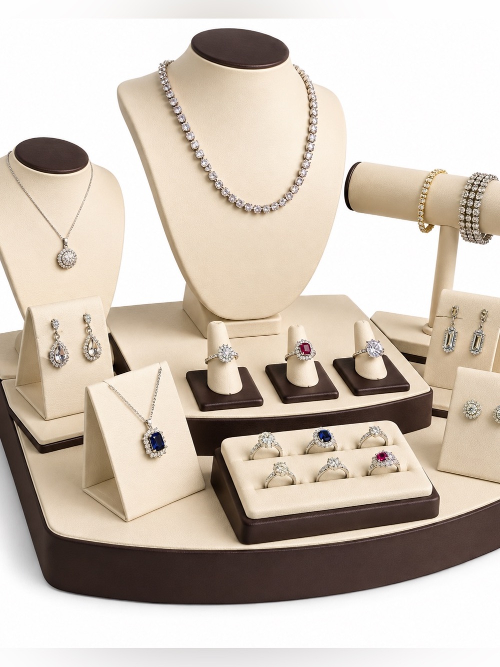 Gems on Display 12 Pc Leatherette Jewelry Display Showroom Set Beige Brown